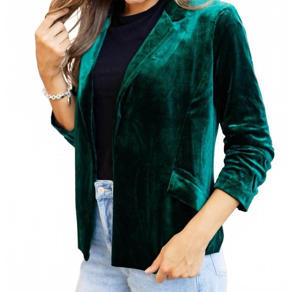 Skies Are Blue Emerald Green Velvet Blazer NWT Size Small